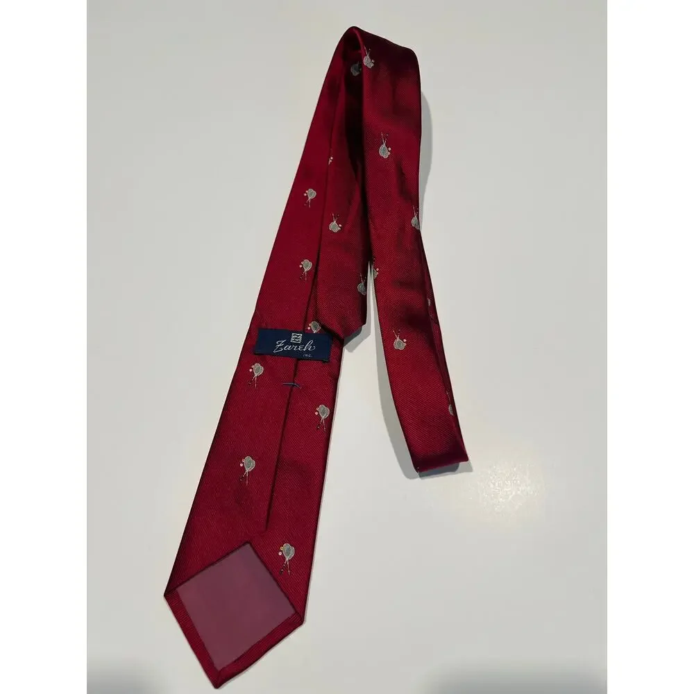 Zareh Men's Red Silk Necktie Made in Italy Tennis Rackets Print JL